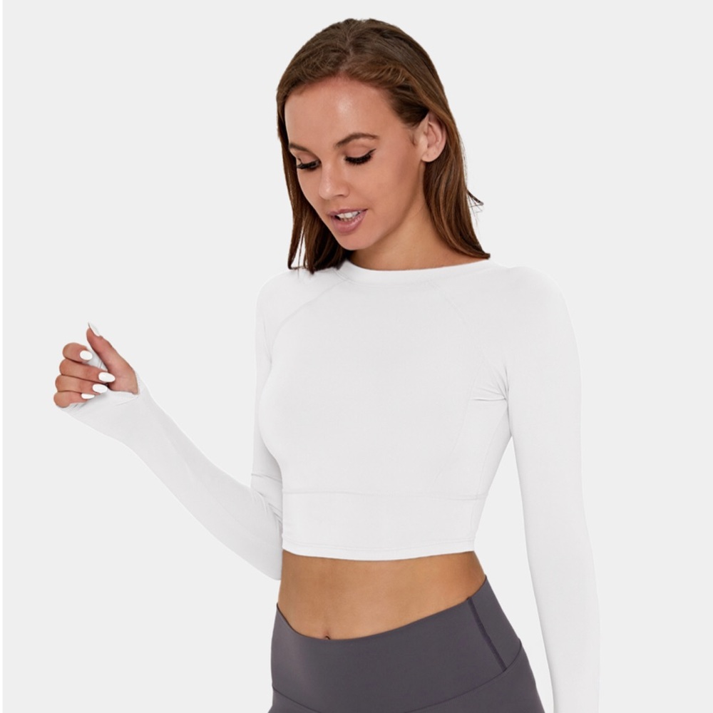 white cropped long sleeve shirt